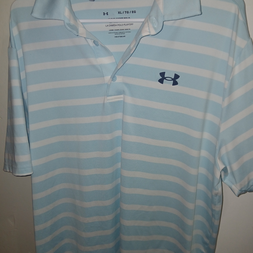 Under Armour Men's Light Blue Striped Polo Shirt